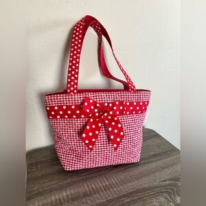 Polka Dot Quilt Small Tote Bag Shoulder Purse Checkered Bow Feminine